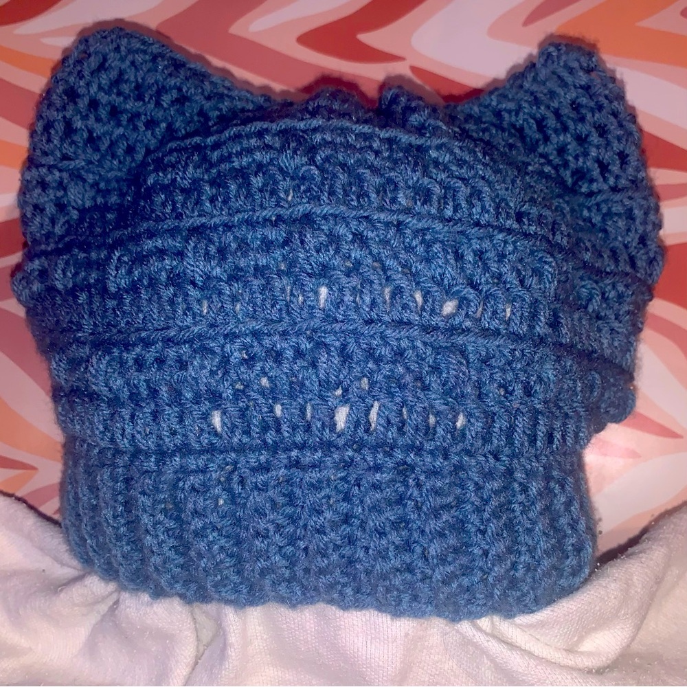 Blue wave crochet Kitty hat